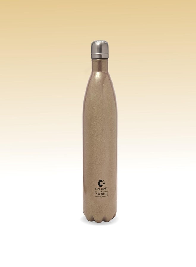 Clay Craft Vacbott Vaccum Bottle, Stark Sparkle Double Walled 24 Hours Hot and Cold Water Bottle - 1 Piece - 1000 ml (Sparkle Gold) Water Bottles for School, Office, Home, Gym, Leakproof, Rust free - Image 2